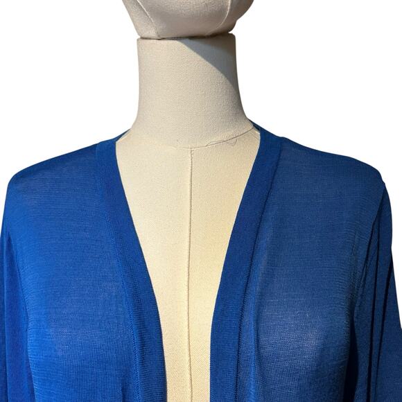 J. Jill Wearever Cardigan Tunic Top Blue SZ Med Semi Sheer Long Button Down - Picture 3 of 8